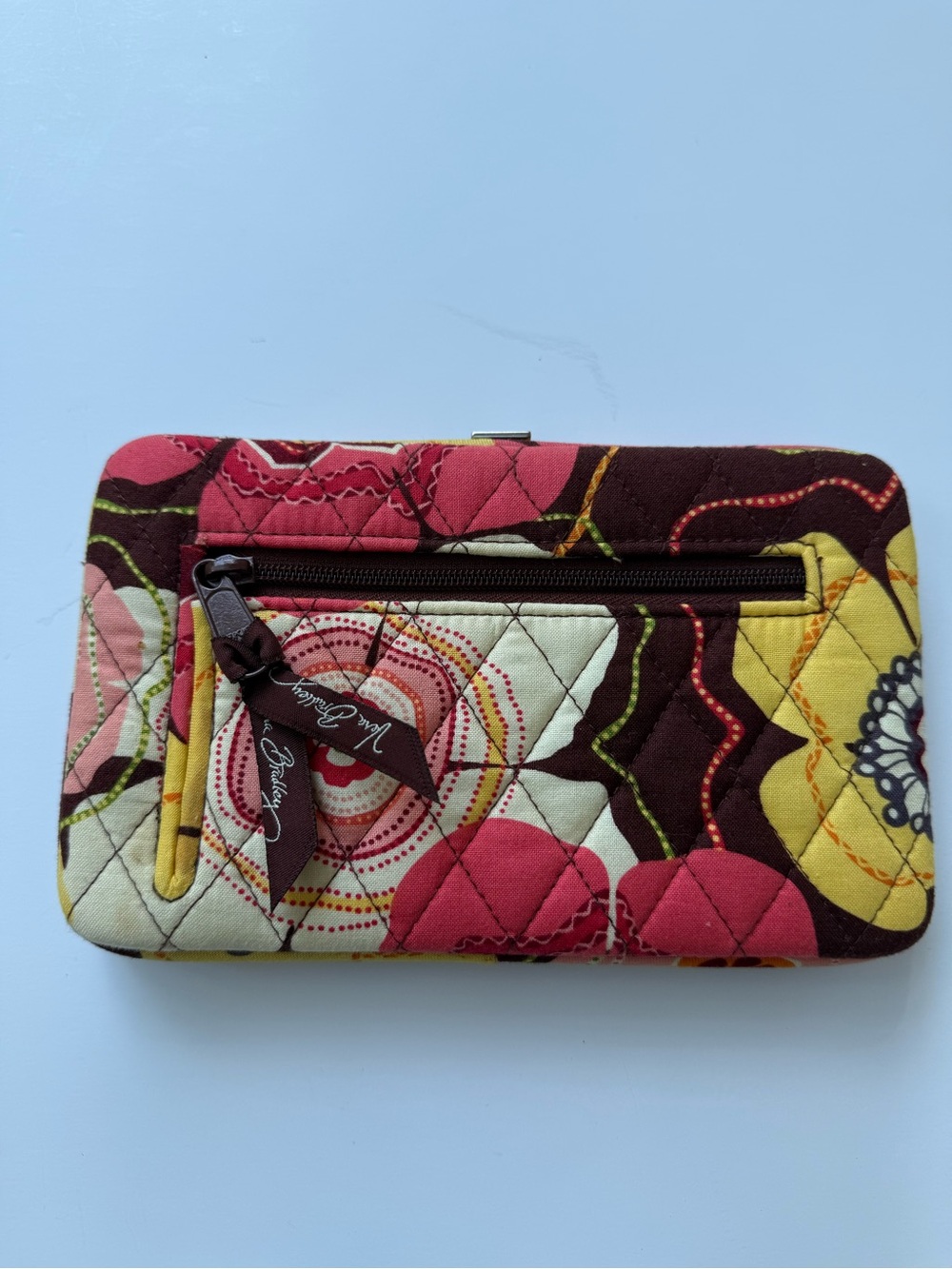 Vera Bradley Quilted Folkloric Zip Wallet - Pink, Yellow, Brown